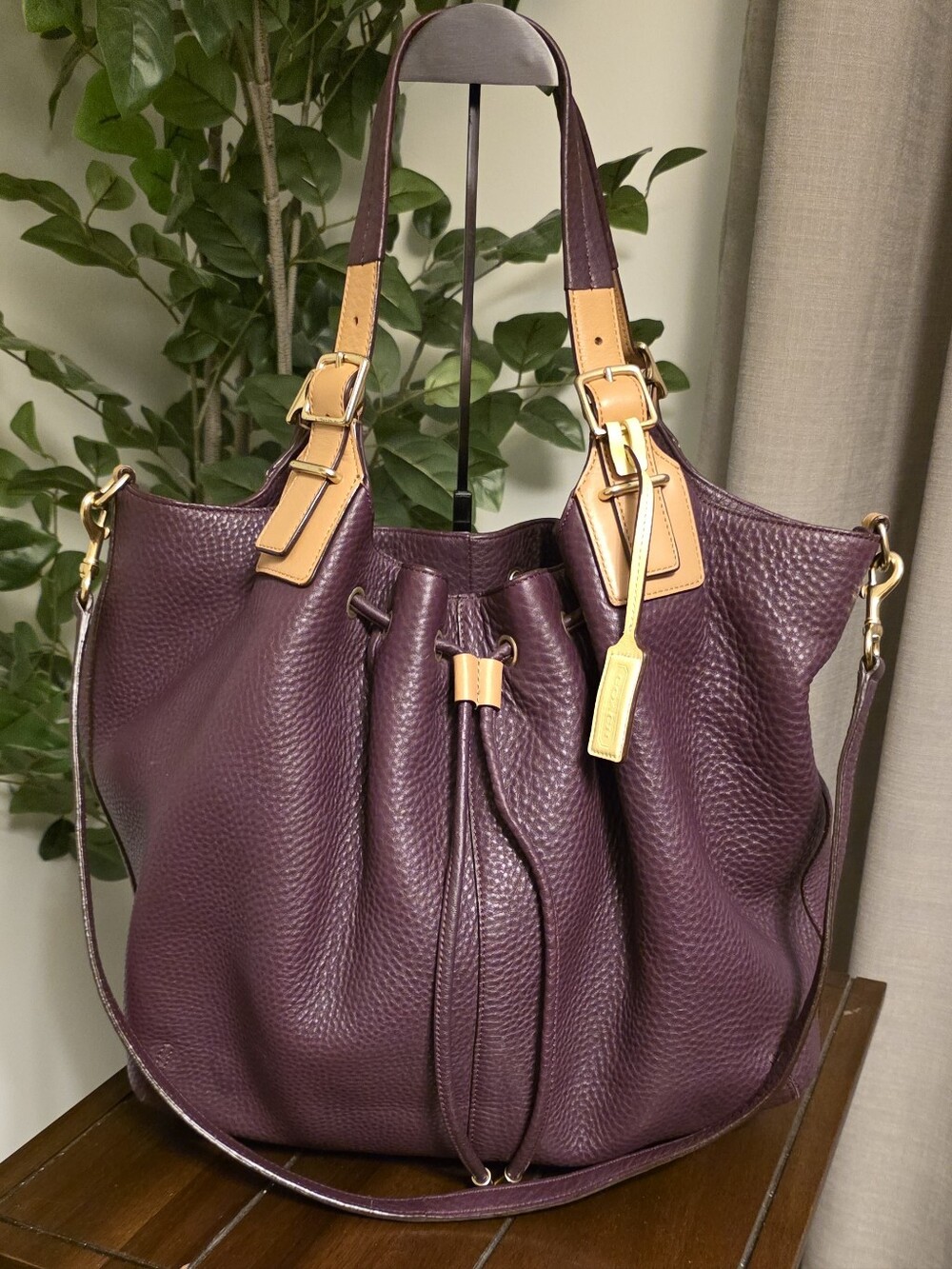 Coach Soft Legacy Drawstring XL Pebbled Leather Shoulder Bag